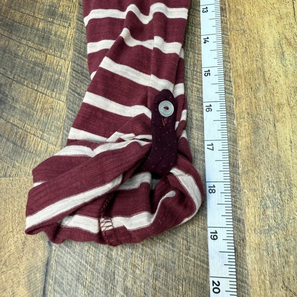 Anthropologie Mavis & Co Striped Ruffle Henley Top Sm Burgundy Shirt Cute Casual - Picture 8 of 13